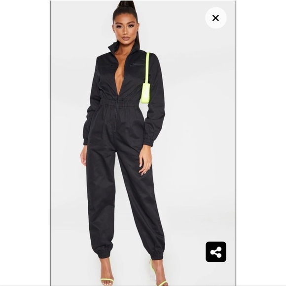 PrettyLittleThing black Boiler Contrast Zip Jumpsuit - Picture 1 of 8